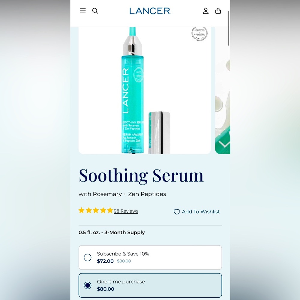 NWT Soothing Serum with Rosemary + Zen Peptides